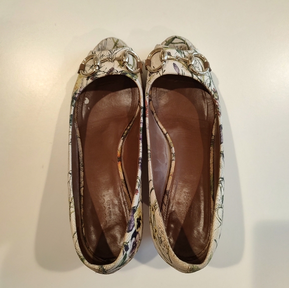 Gucci Authentic Charlotte Floral Wedges Horsebit Hardware Peep Toe 37.5 - Picture 11 of 16